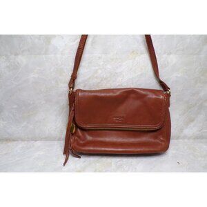 Margot Leather Crossbody Bag Foldover Purse Flap Adjustable Strap Cognac